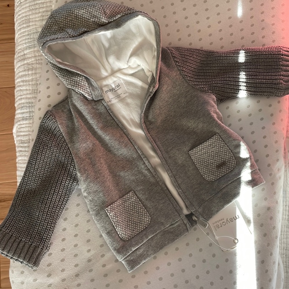 MAYORAL newborn 6-9 months gray hoodie brand new!